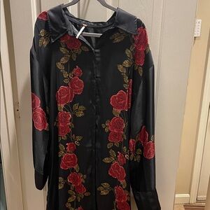 Free People Black Dress with Red Floral Design